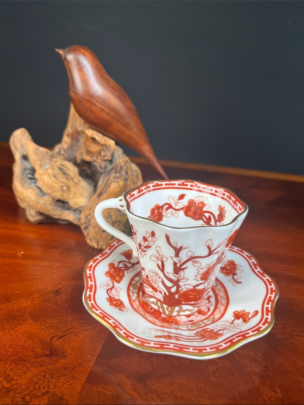 Coalport Indian Tree Coral Red Floral Porcelain Teacup and Saucer Set